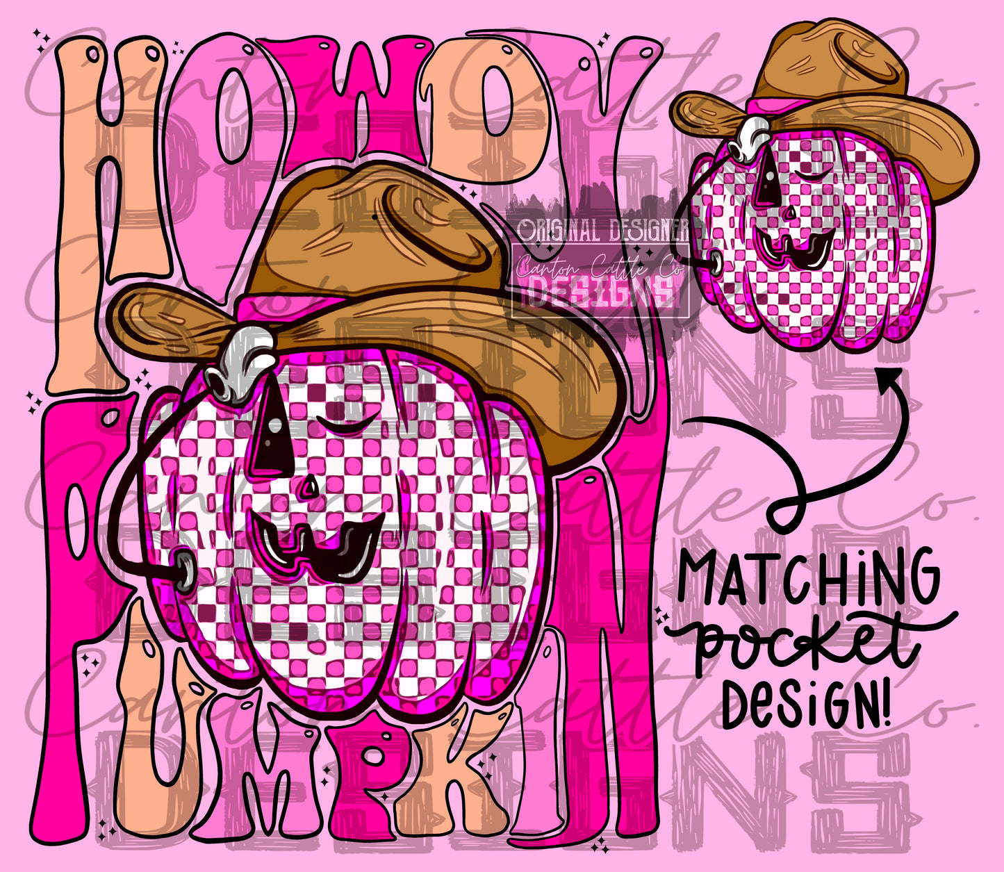 Pink Howdy Pumpkin Halloween PNG with matching Front Pocket