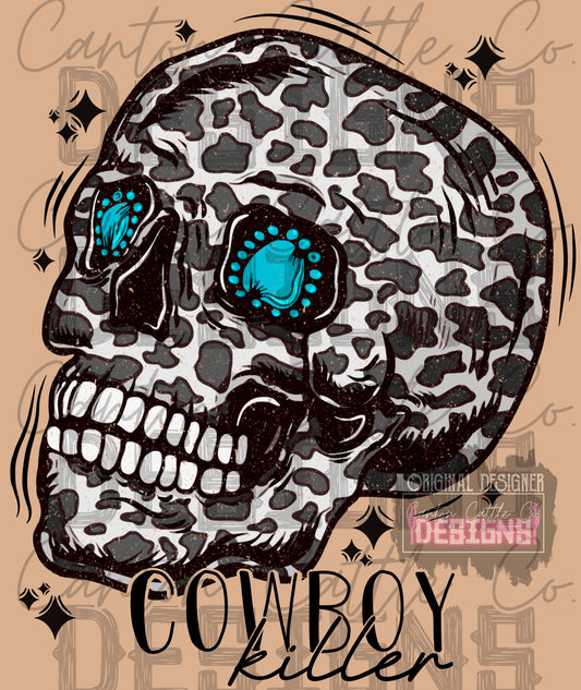 Cowboy Killer Cow Print Skull PNG