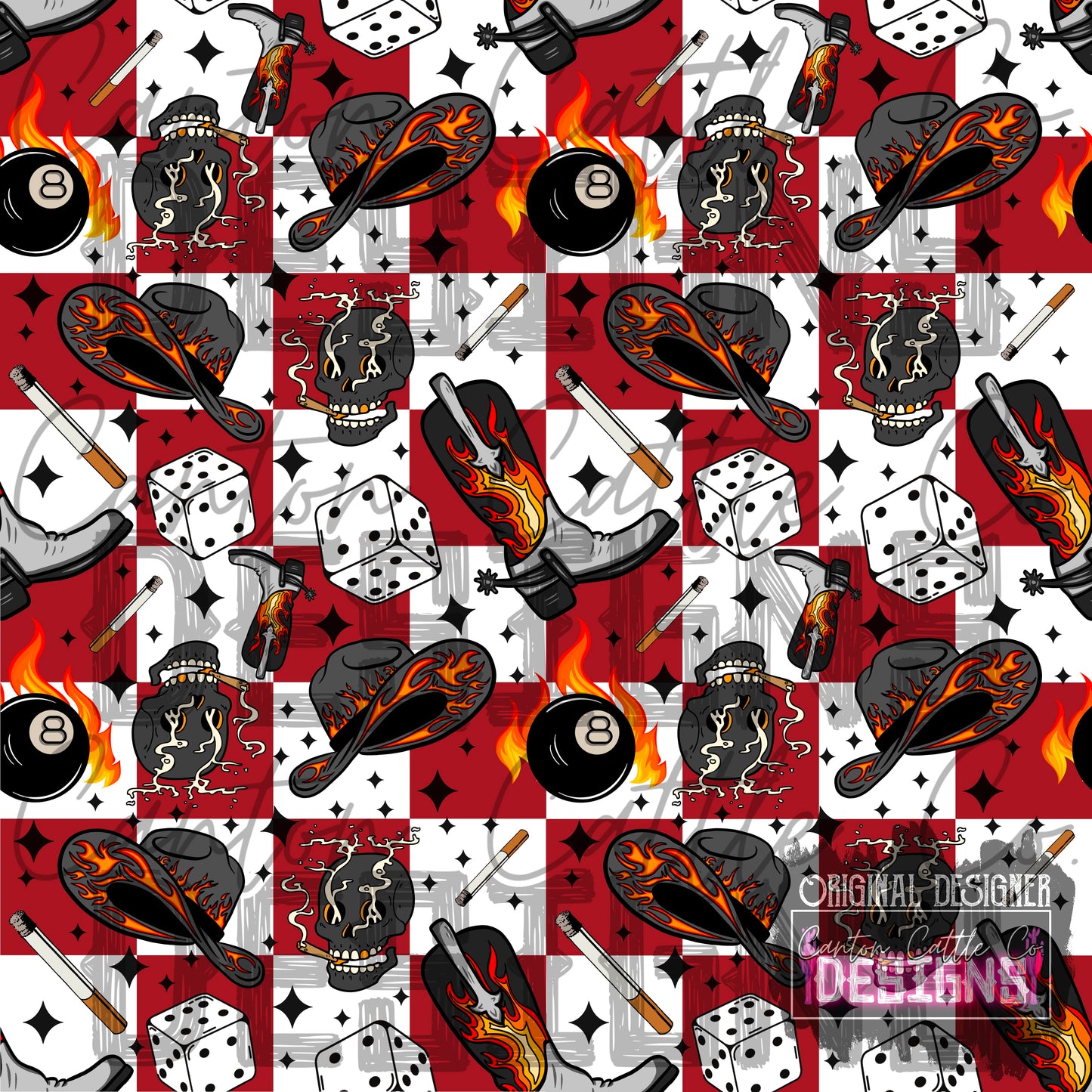 Flamin’ Cowboy Seamless Pattern PNG