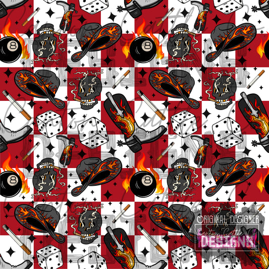 Flamin’ Cowboy Seamless Pattern PNG